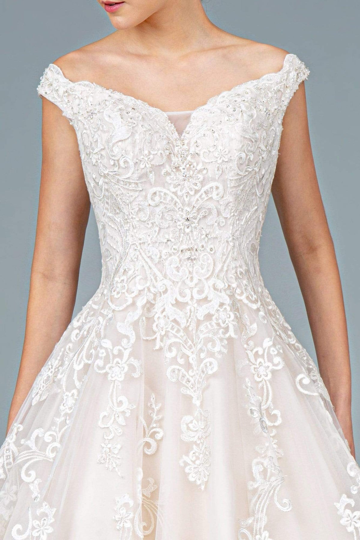 GLS by Gloria - GL1800 Embroidered Off-Shoulder A-line Gown Wedding Dresses