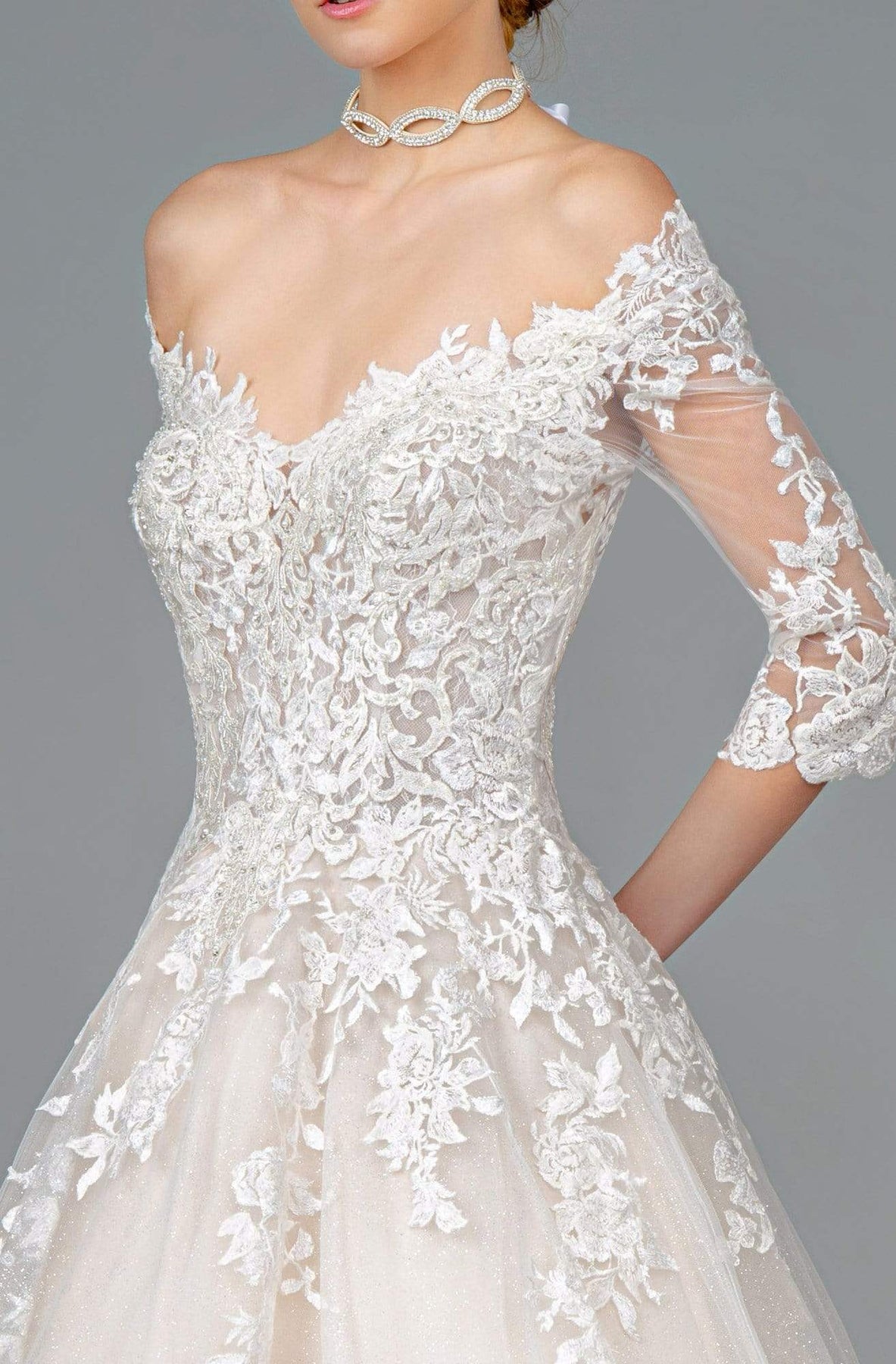 GLS by Gloria - GL1803 Embroidered Off-Shoulder A-line Gown Wedding Dresses