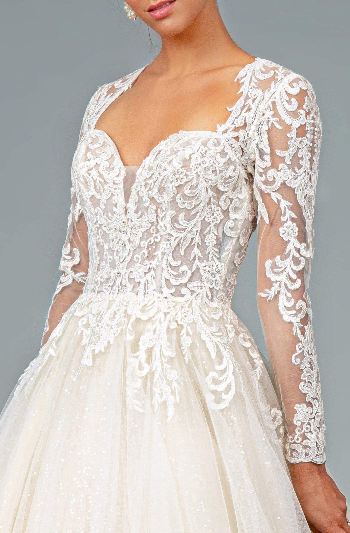 GLS by Gloria - GL1804 Embroidered Plunging V-neck A-line Gown Wedding Dresses