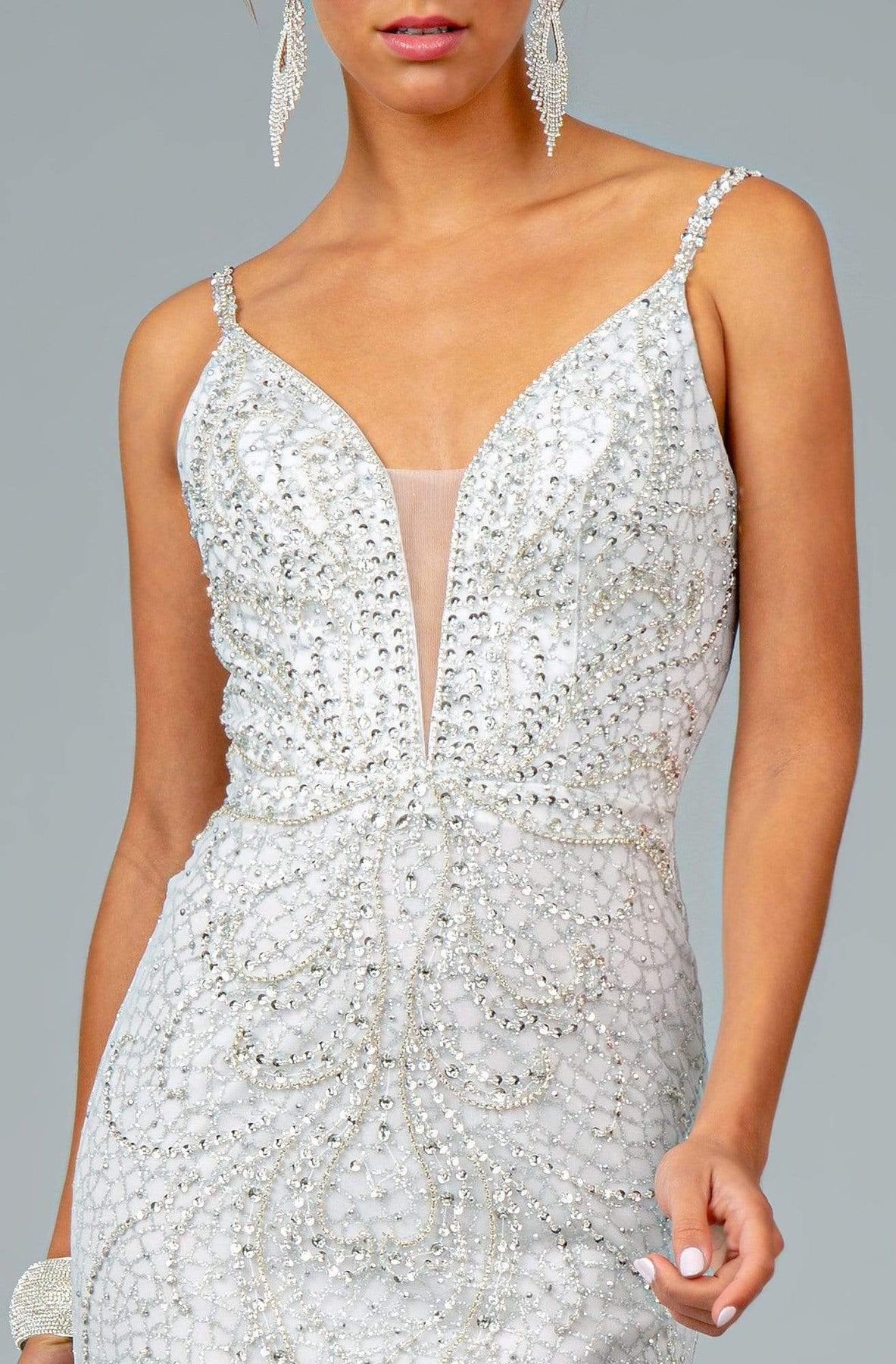 GLS by Gloria - GL1842 Plunging Beaded Metallic Tulle Trumpet Gown Evening Dresses