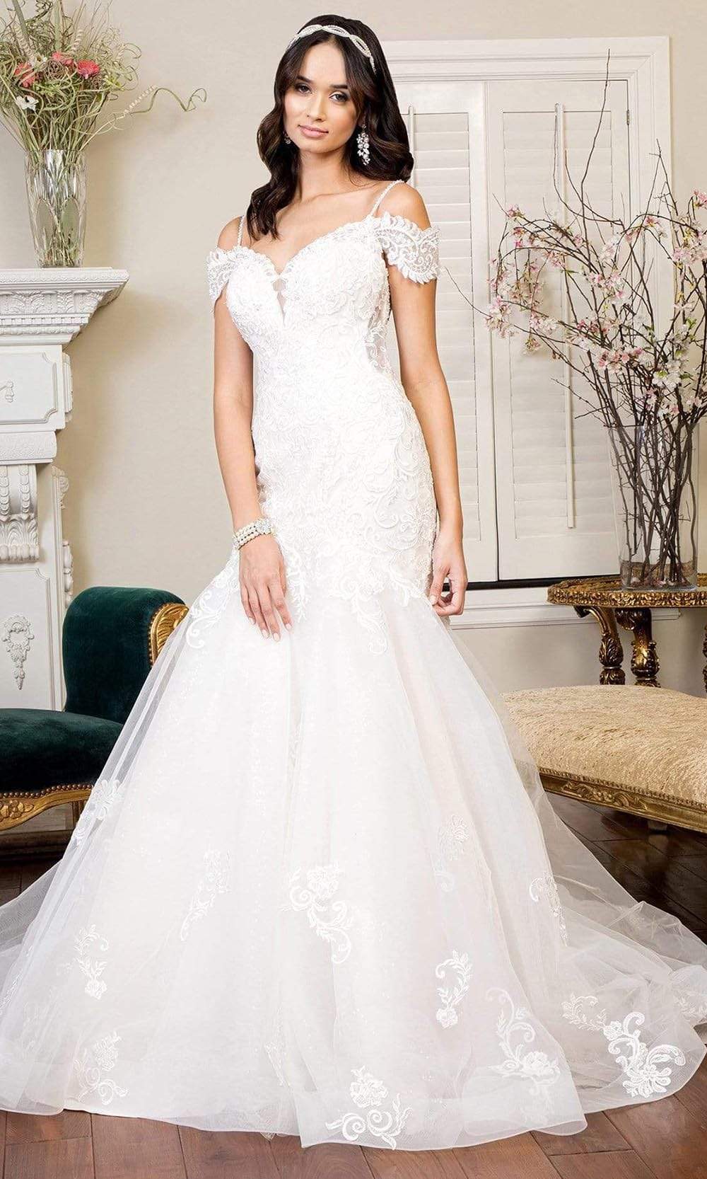 GLS by Gloria - GL1938 Embroidered Off Shoulder Trumpet Dress Wedding Dresses