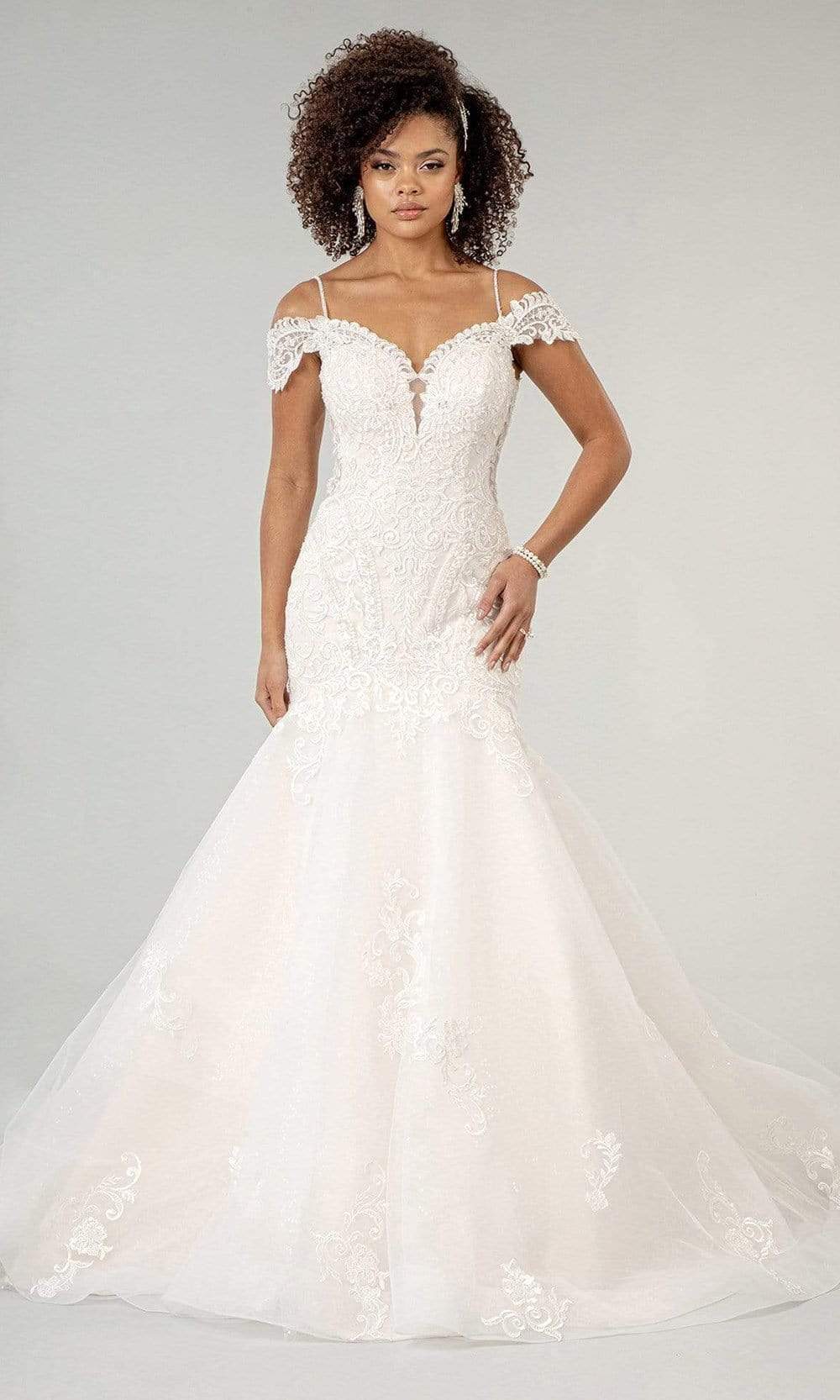 GLS by Gloria - GL1938 Embroidered Off Shoulder Trumpet Dress Wedding Dresses XS / Ivory/Cream