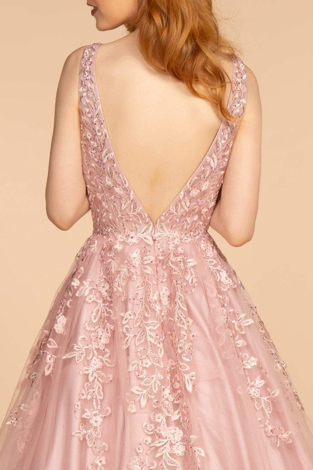 GLS by Gloria - GL2529 Plunging V-Neck Trailing Blossom Gown Wedding Dresses