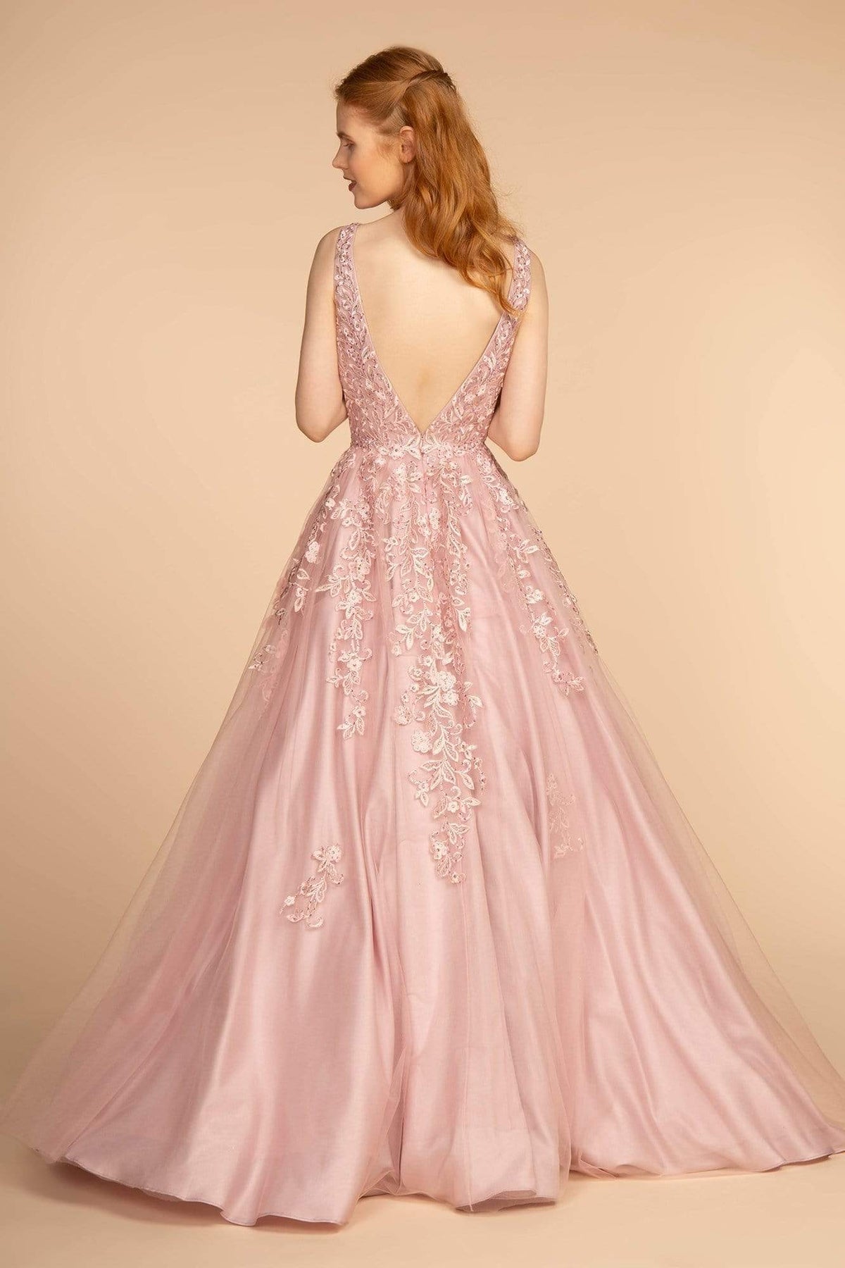 GLS by Gloria - GL2529 Plunging V-Neck Trailing Blossom Gown Wedding Dresses