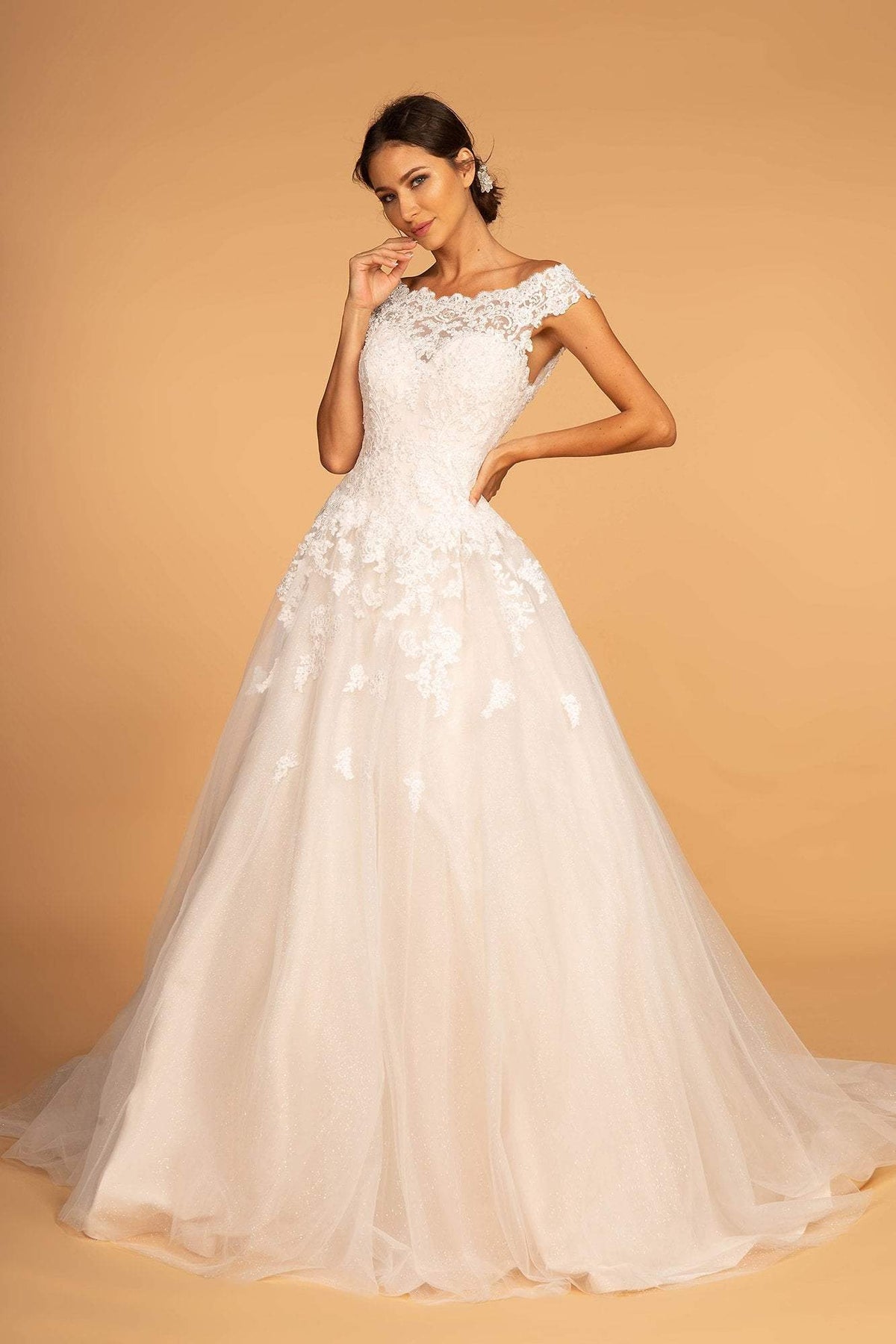 GLS by Gloria - GL2596 Scalloped Bateau Neck Lace Ballgown Wedding Dresses XS / Ivory/Cream