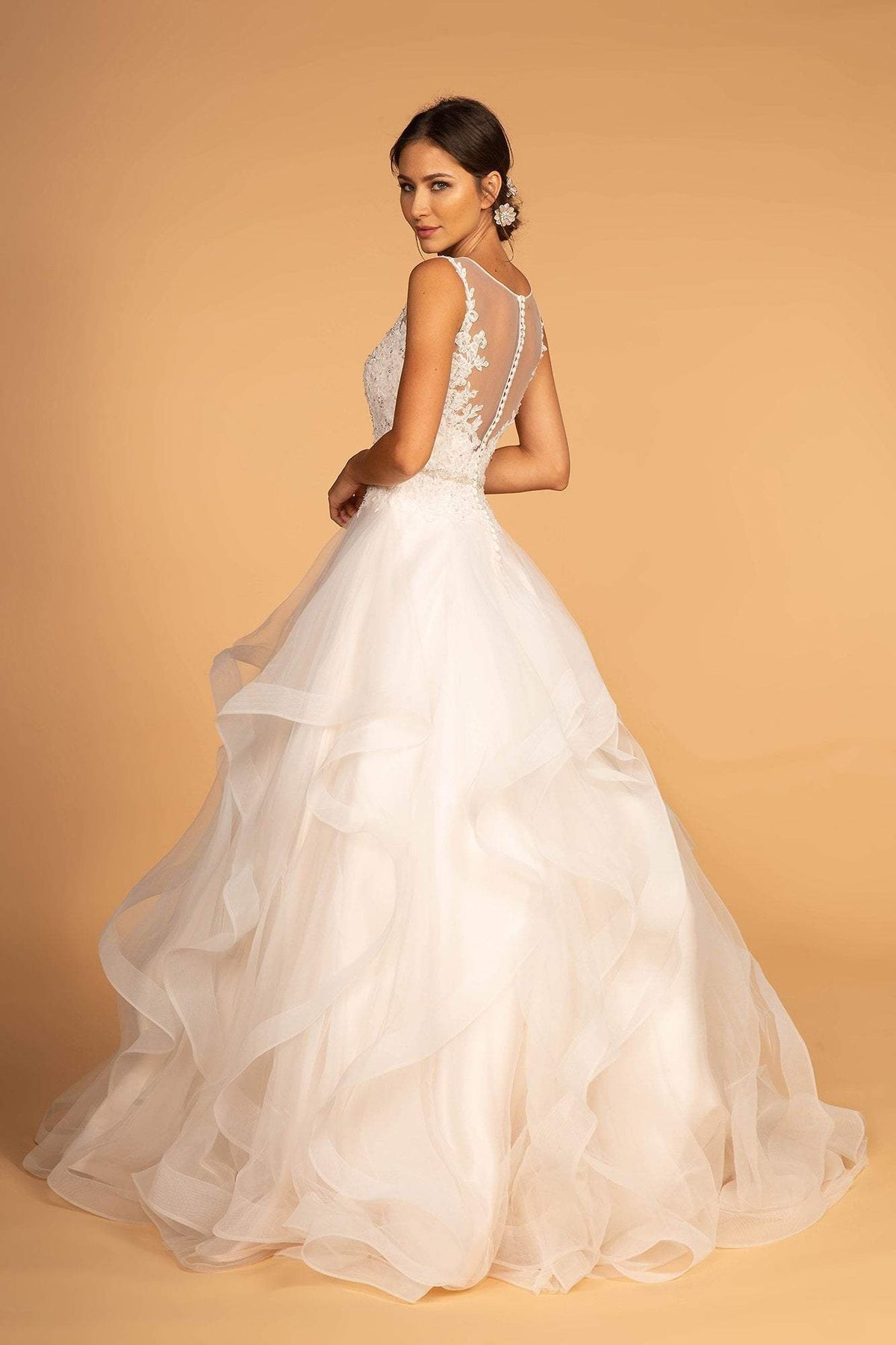 GLS by Gloria - GL2599 Embellished Lace Illusion Scoop Dress Wedding Dresses