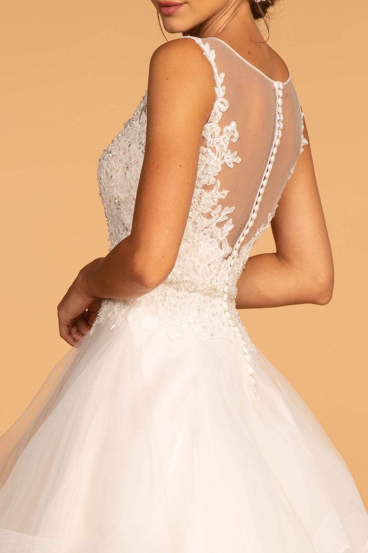 GLS by Gloria - GL2599 Embellished Lace Illusion Scoop Dress Wedding Dresses