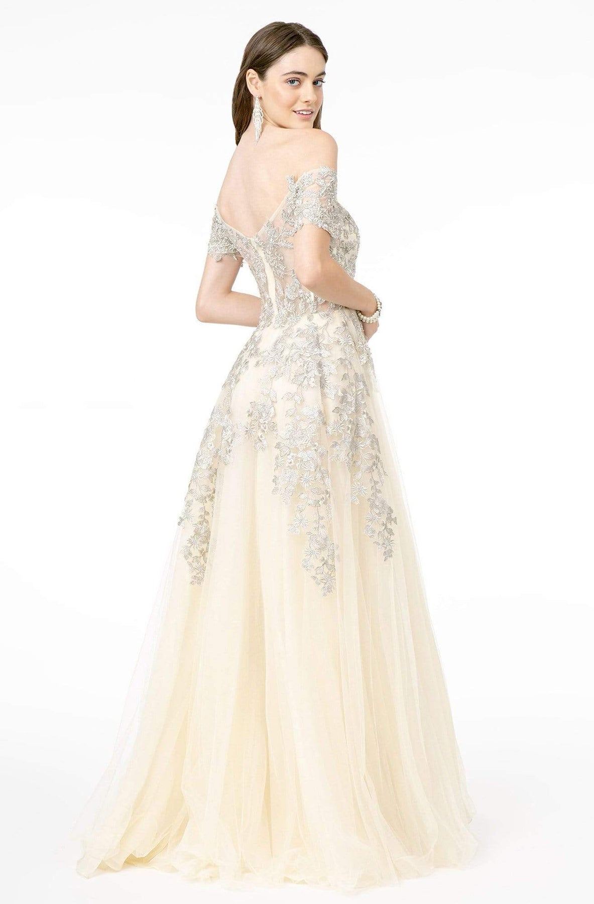 GLS by Gloria - GL2885 Floral Embroidered Mesh Long Gown Prom Dresses