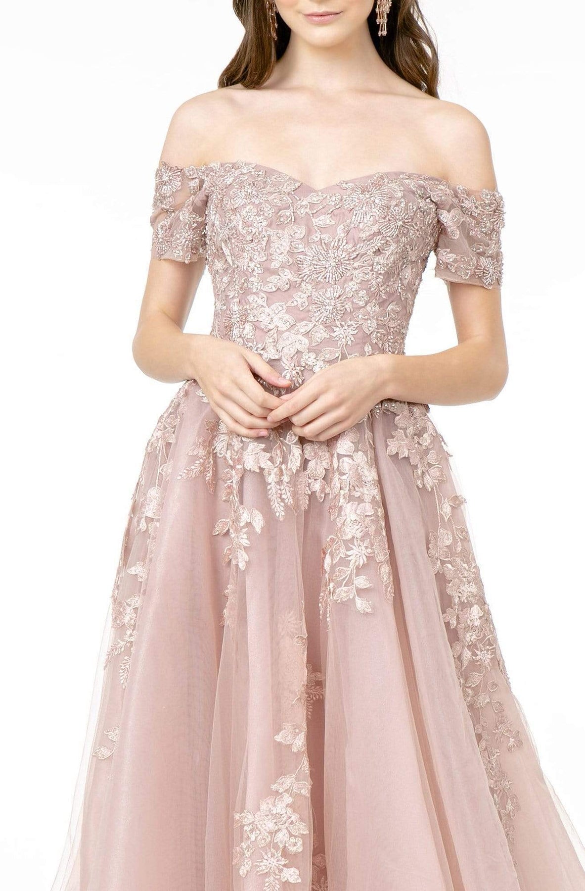 GLS by Gloria - GL2885 Floral Embroidered Mesh Long Gown Prom Dresses