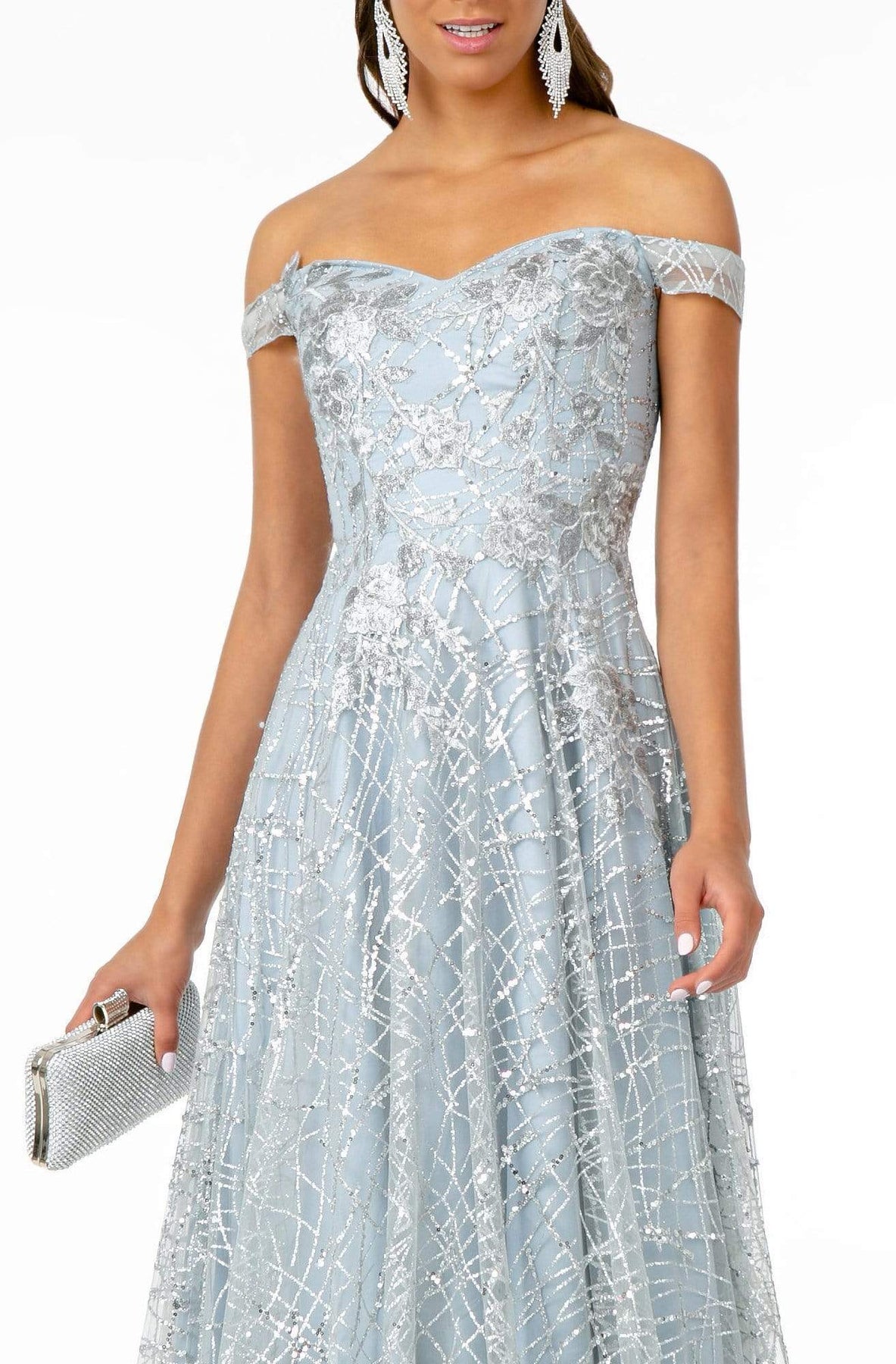 GLS by Gloria - GL2887 Floral Embroidered Glitter Mesh Gown Prom Dresses