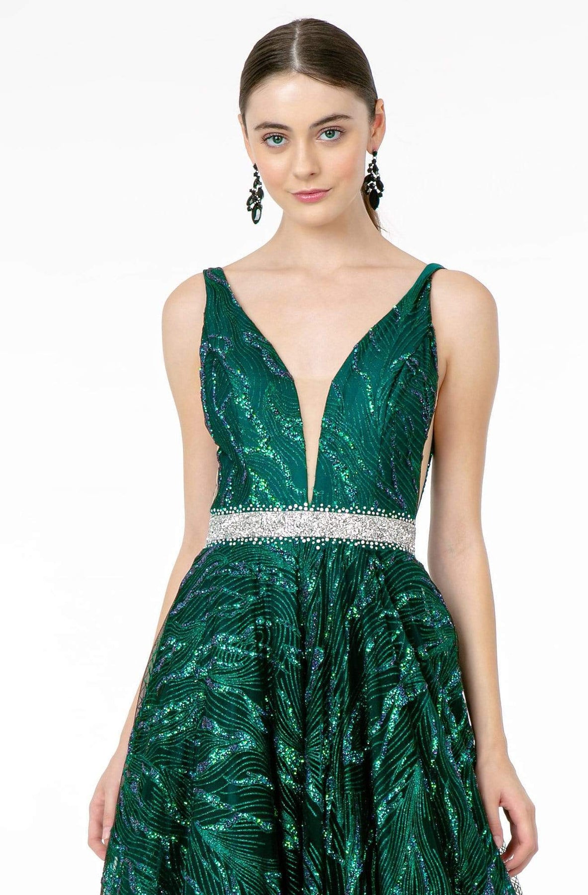 GLS by Gloria - GL2928 Glitter Plunging V-Neck A-Line Dress Evening Dresses