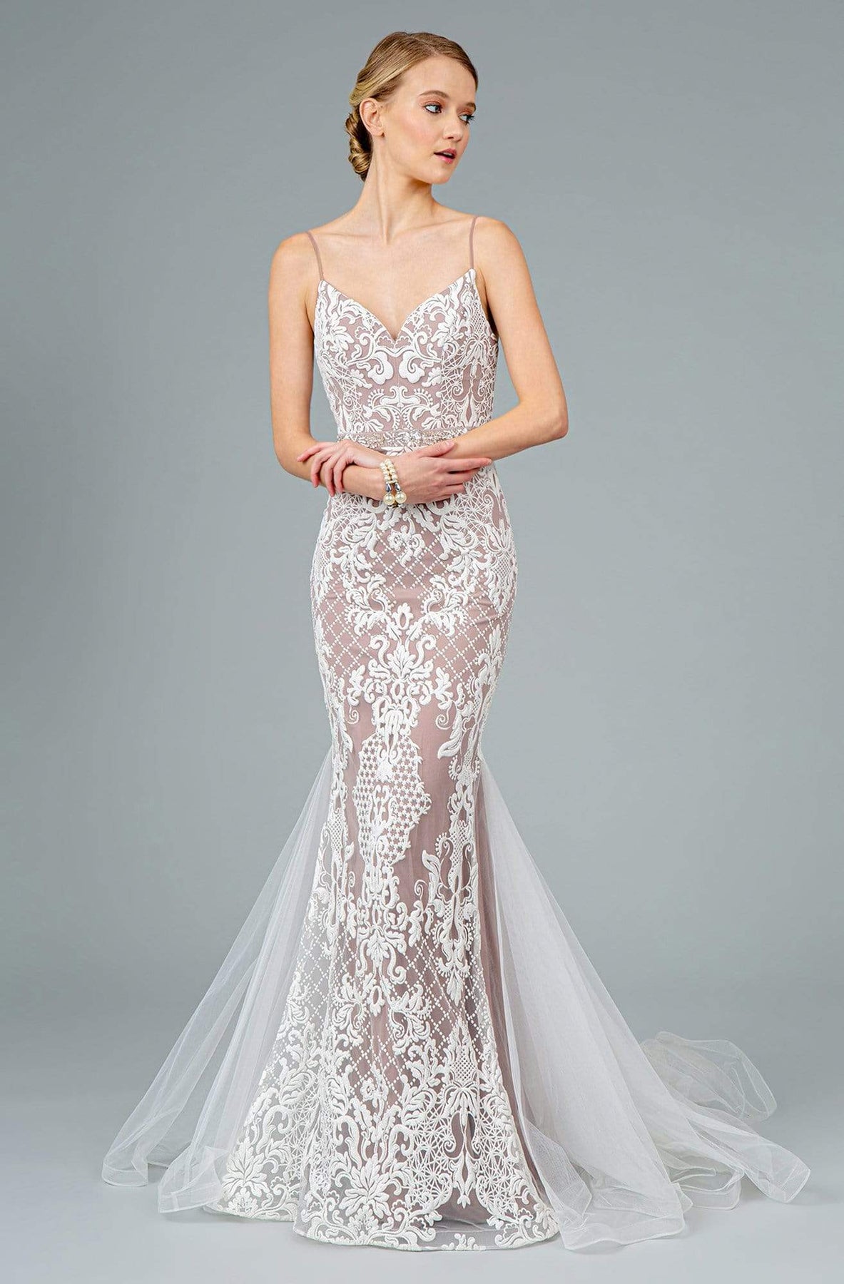 GLS by Gloria - GL2934 Embroidered V-Neck Mermaid Gown Evening Dresses XS / Mauve