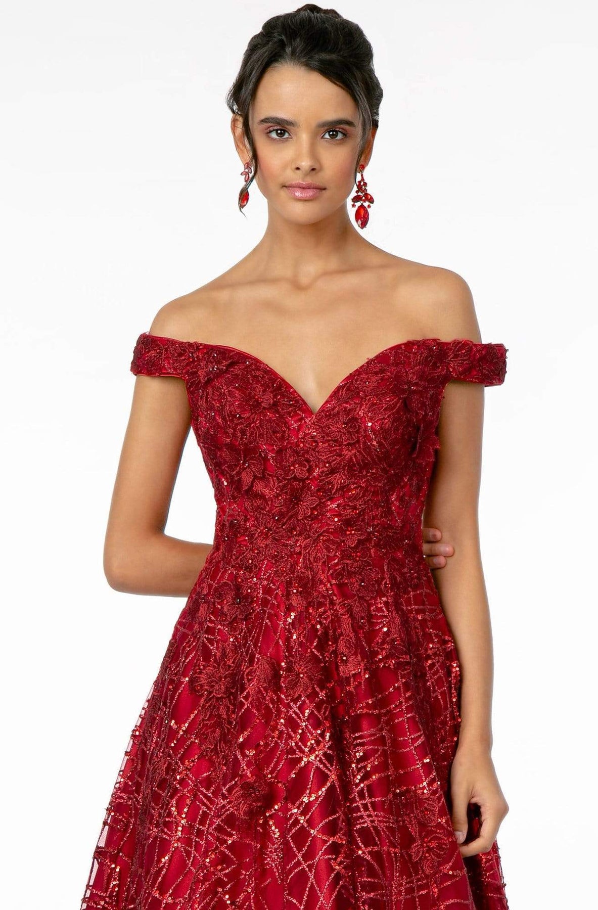 GLS by Gloria - GL2944 Embroidered Sequin Off-Shoulder Gown Prom Dresses