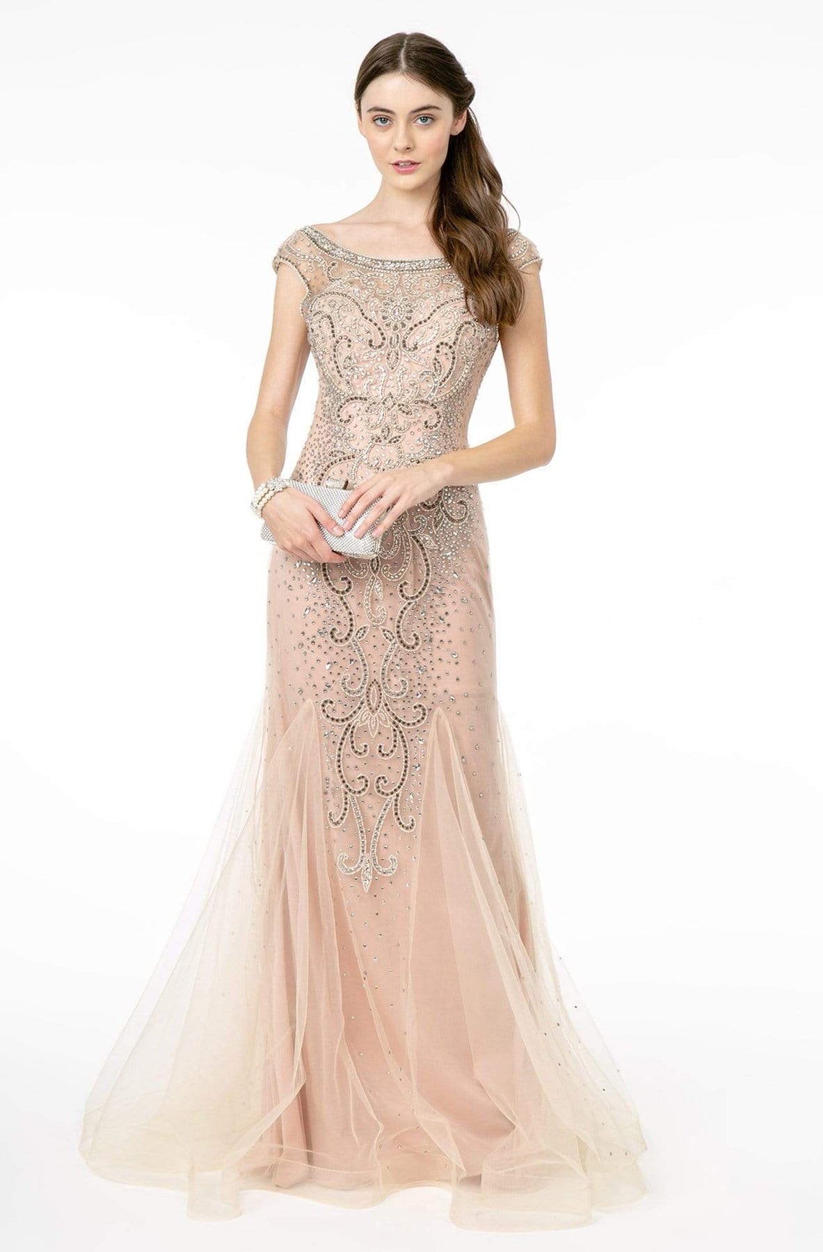 GLS by Gloria - GL2945 Embellished Bateau Trumpet Dress Evening Dresses XS / Blush