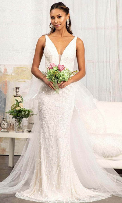 GLS by Gloria GL3014 - Sleeveless V-Neck Wedding Dress Bridal Dresses XS / Ivory/Champagne