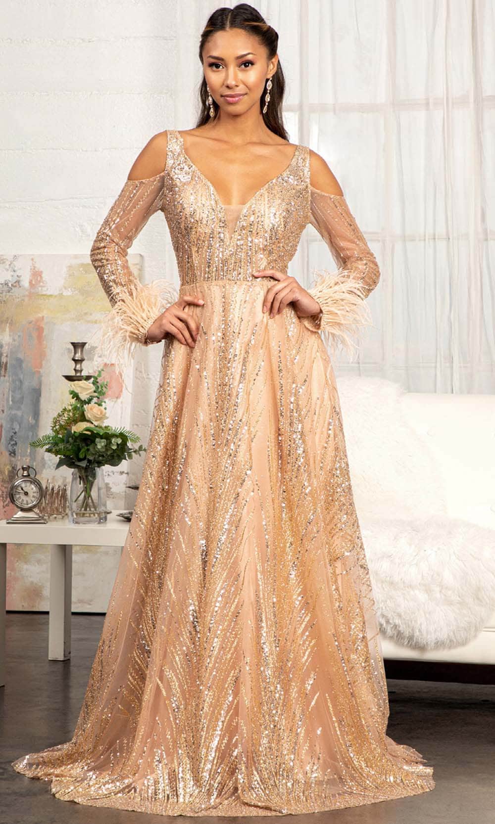 Prom Dress Rose Gold Dress Amazon GLS By Gloria GL3041 Long Sequin Glitter Netting A-Line Prom Dress Rose Gold Dress Amazon GLS By Gloria GL3041 Long Sequin Glitter Netting A-Line