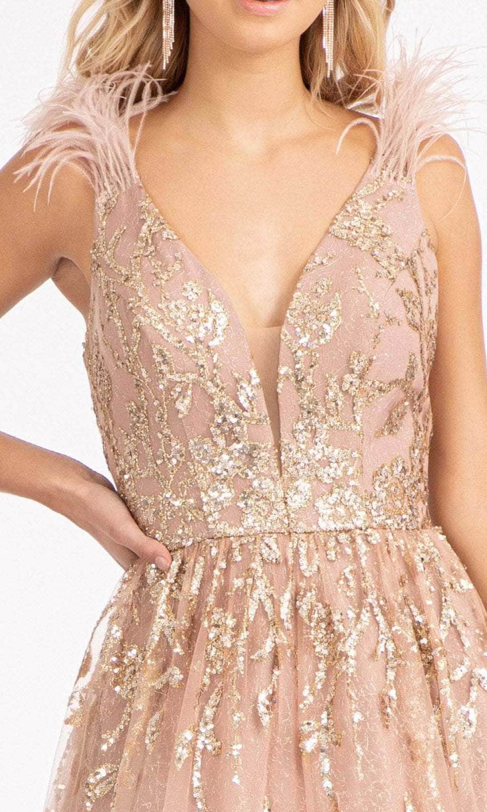 GLS by Gloria GL3048 - Sleeveless Feather A-line Dress Prom Dresses