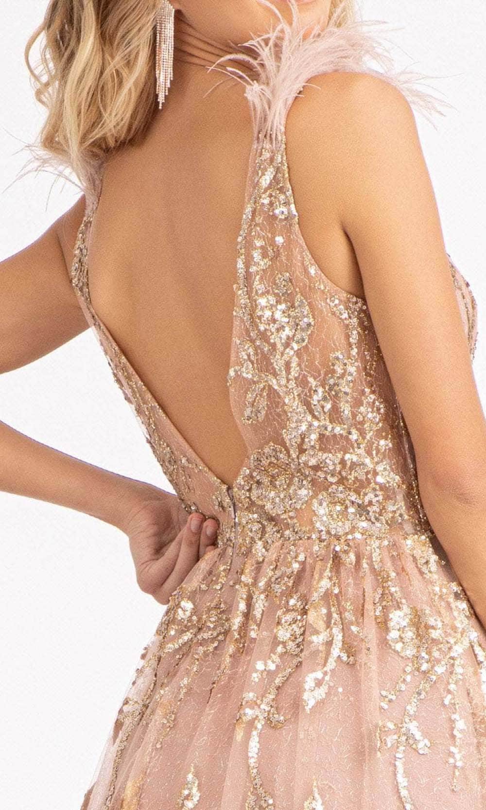 GLS by Gloria GL3048 - Sleeveless Feather A-line Dress In Pink