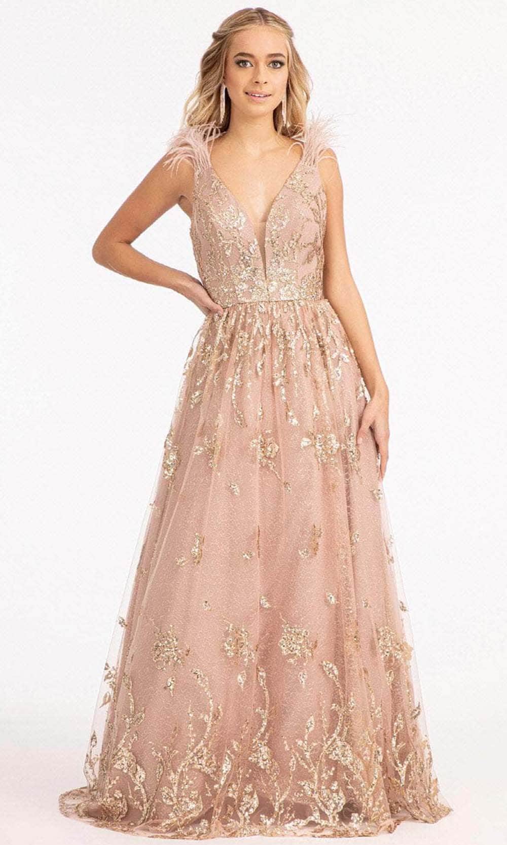 GLS by Gloria GL3048 - Sleeveless Feather A-line Dress Prom Dresses XS / Mauve