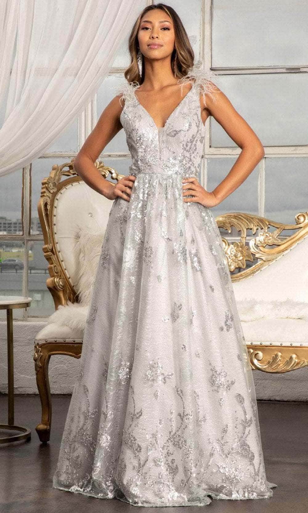 GLS by Gloria GL3048 - Sleeveless Feather A-line Dress Prom Dresses XS / Silver