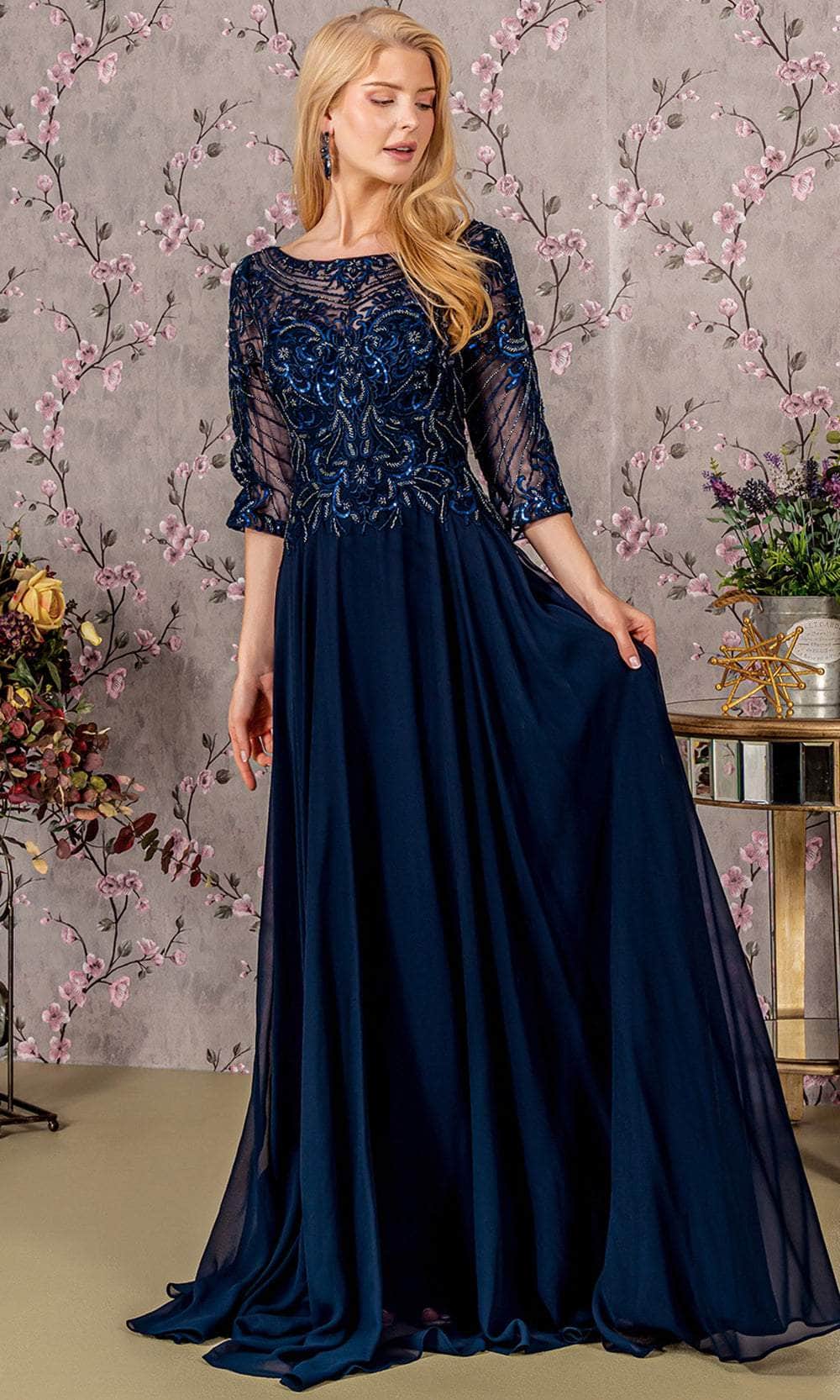GLS by Gloria GL3446 - Sequin Embroidery Formal Dress Special Occasion Dress S / Navy