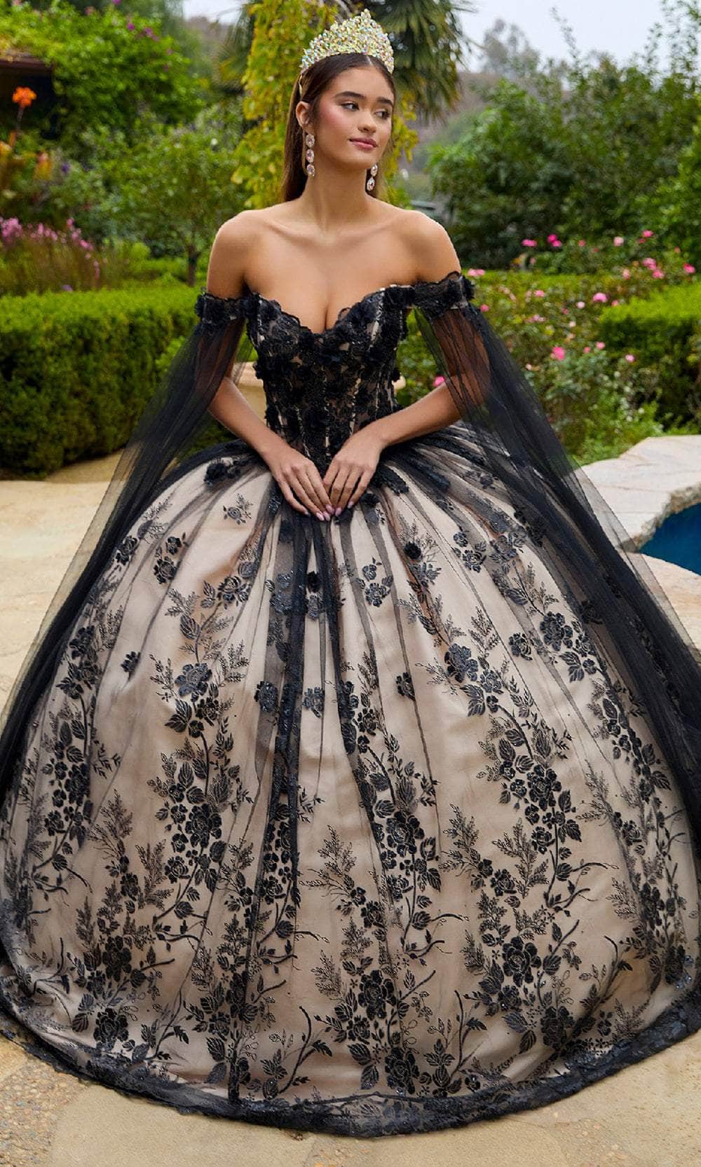 black quinceanera dresses with flowers Quinceanera Dress Black Floral Sleeveless Ball Gown Same As Photo / 14