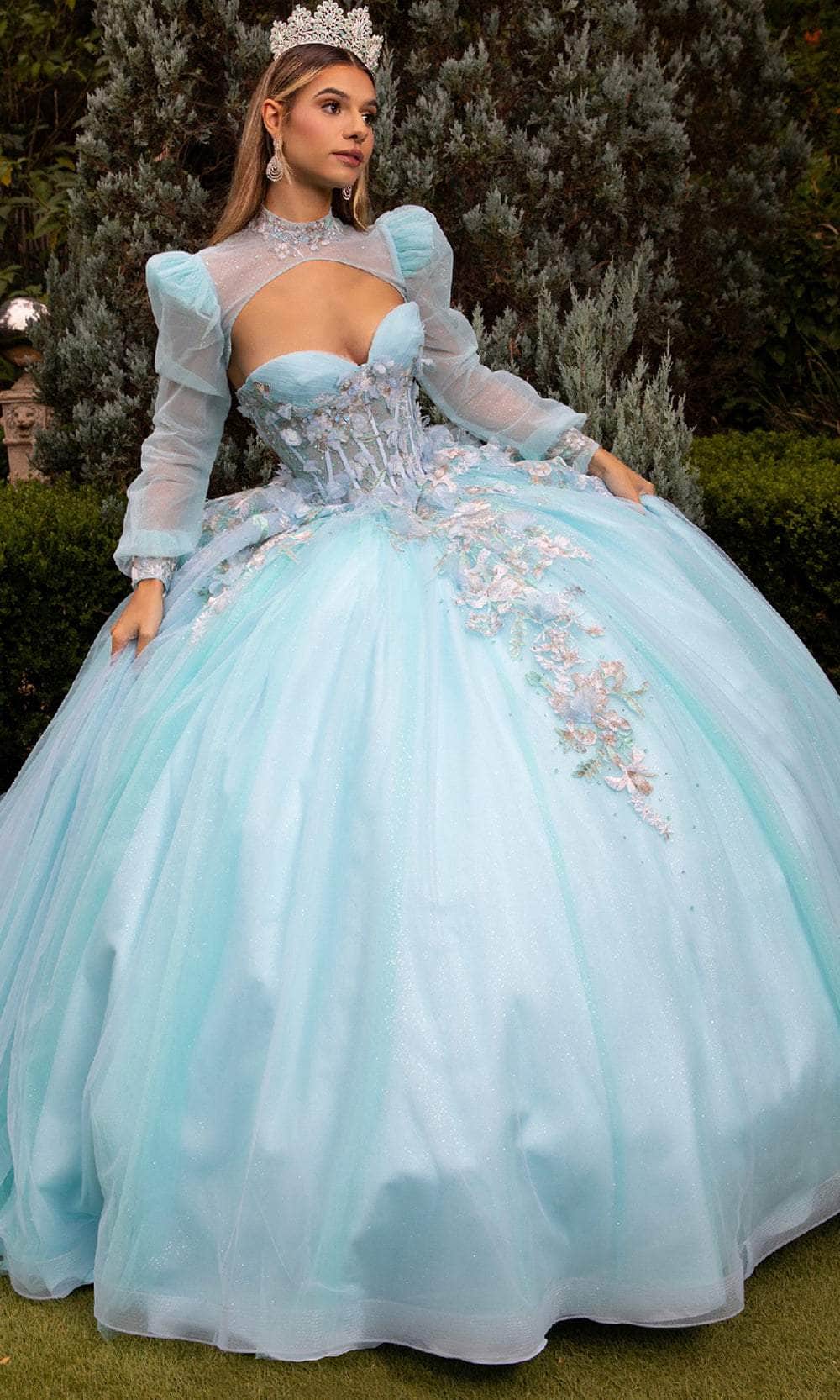 GLS by Gloria GL3577 - Illusion Corset Floral Embellished Ballgown Quinceanera Dresses