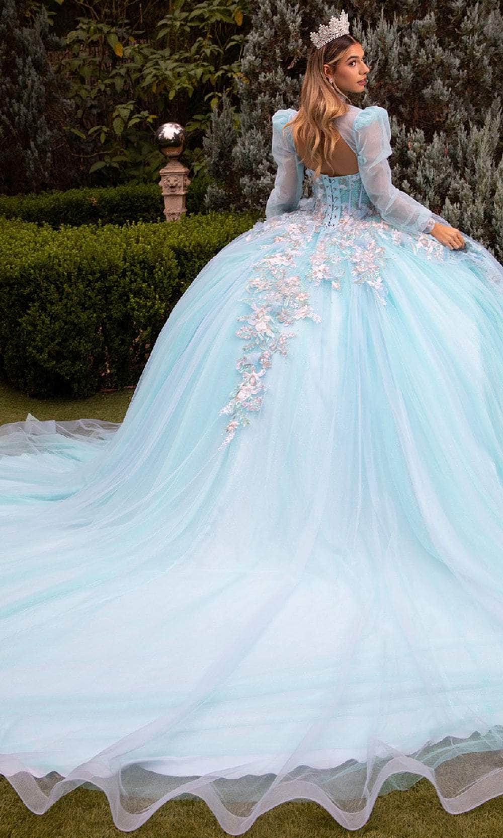 GLS by Gloria GL3577 - Illusion Corset Floral Embellished Ballgown Quinceanera Dresses