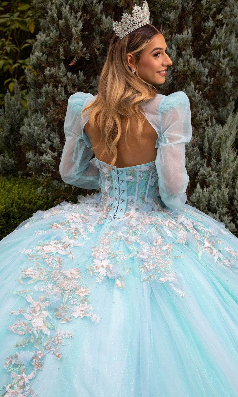 GLS by Gloria GL3577 - Illusion Corset Floral Embellished Ballgown Quinceanera Dresses