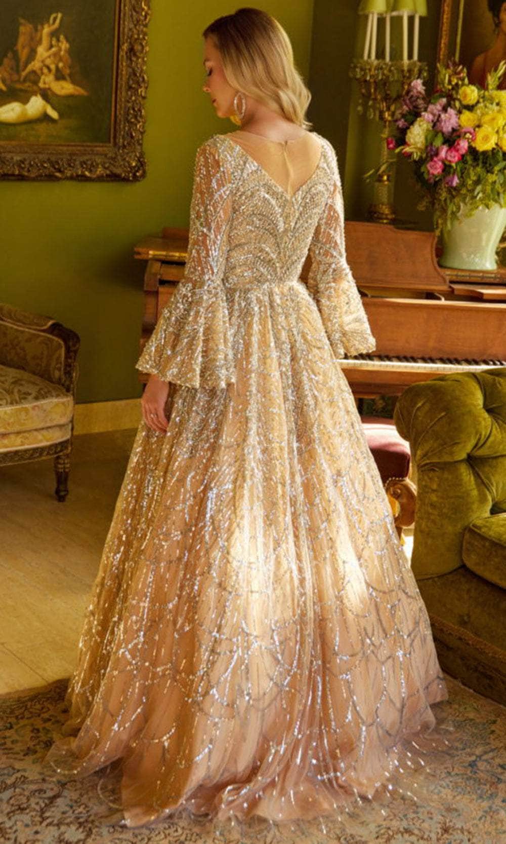 GLS by Gloria GL3582 - Embellished Bell Sleeves Evening Gown Mother of the Bride Dresses