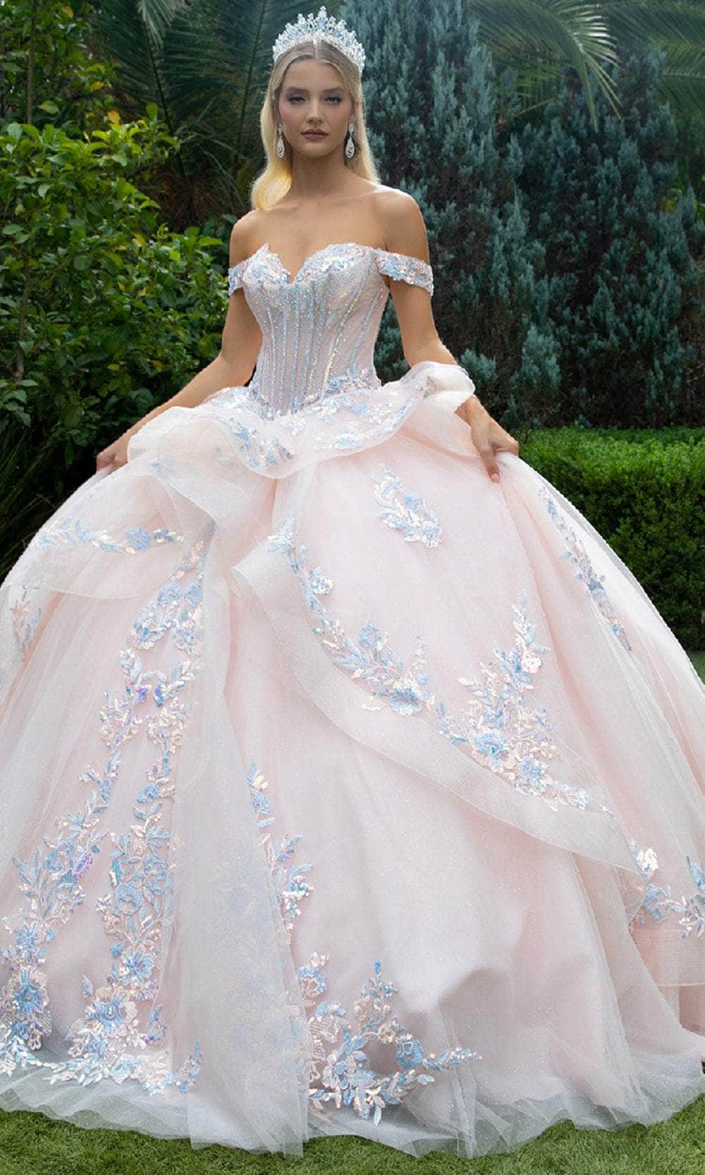 GLS by Gloria GL3596 - Long Tulle, Glitter Netting Ballgown Dress - Cap Sleeves, Embroidery, Beaded, Sequin, Corset Boning Bodice, Lace-Up Back, Ruffle Layered Skirt, Chapel Train ADASA GLS by Gloria GL3596 - Long Tulle, Glitter Netting Ballgown Dress - Cap Sleeves, Embroidery, Beaded, Sequin, Corset Boning Bodice, Lace-Up Back, Ruffle Layered Skirt, Chapel Train ADASA