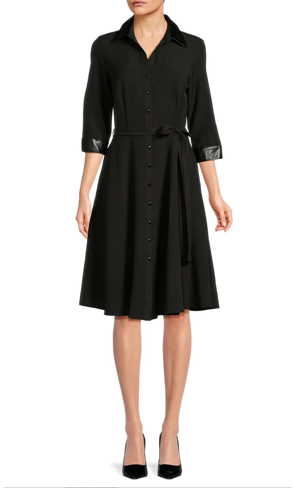 Sharagano HW2F196153 - Button Front V-Neck Dress with Tie Belt Homecoming Dresses