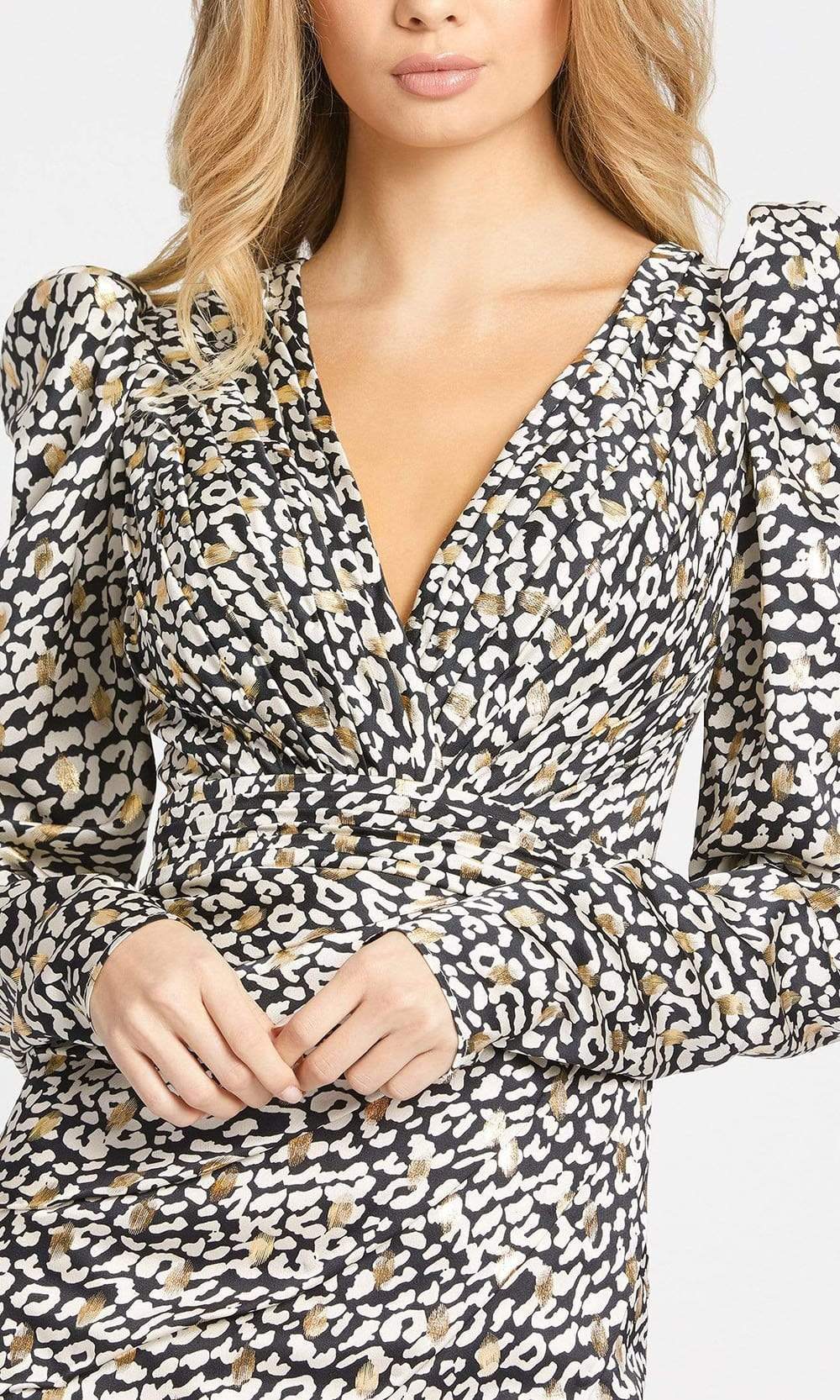 Ieena Duggal - 26379 Long Sleeve V-Neck Print Short Dress Cocktail Dresses