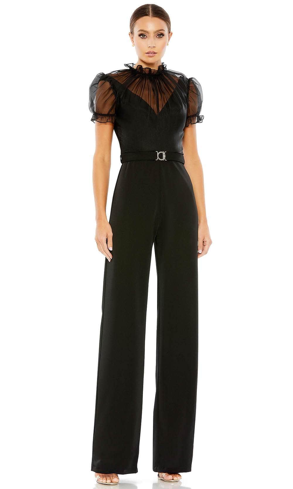 Ieena Duggal 26621 - Sheer Yoke Jumpsuit Special Occasion Dress 0 / Black