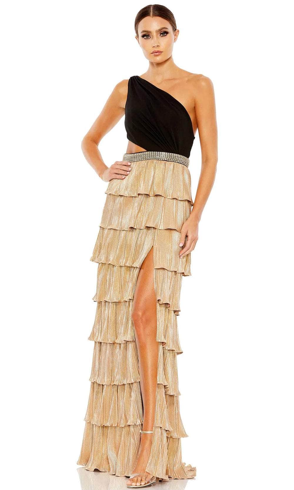 Ieena Duggal 26742 - Tiered Asymmetric Evening Gown Prom Dresses 0 / Black Gold