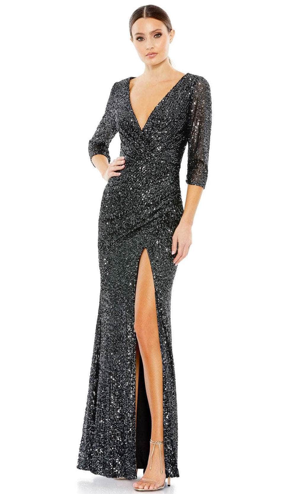 Ieena Duggal 42015 - Quarter Sleeve Sequin Evening Dress Special Occasion Dress 0 / Graphite