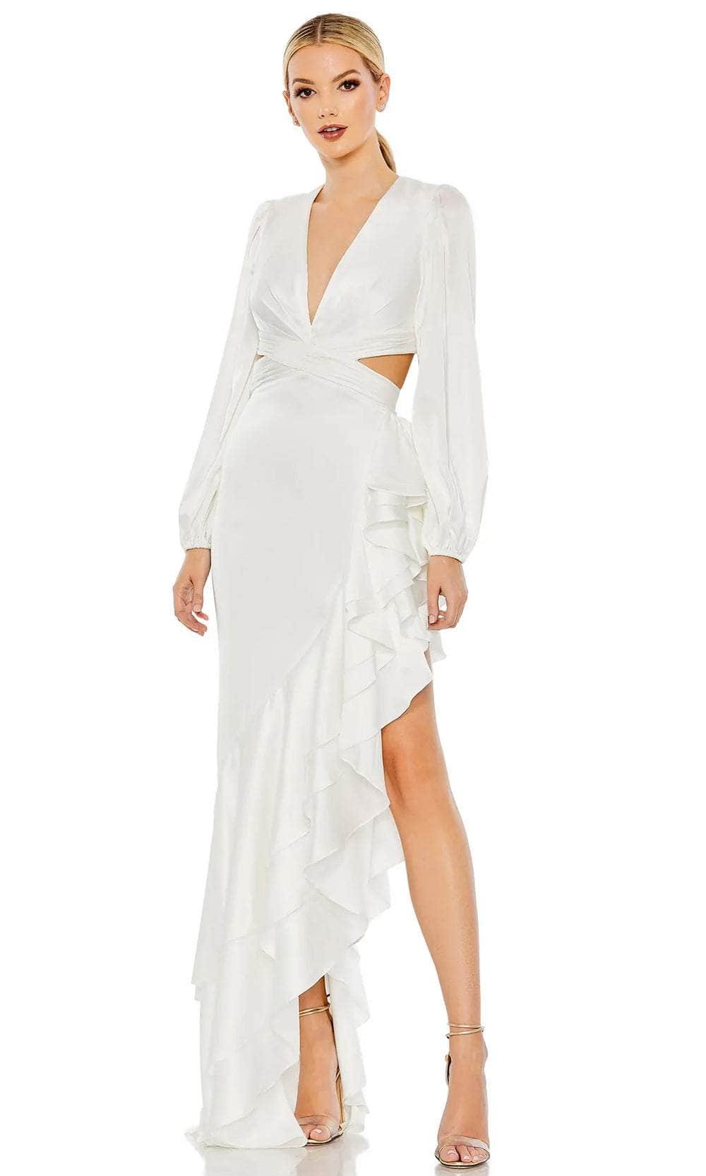 Ieena Duggal 49524 - Bishop Sleeve Cutout Prom Gown Prom Dresses 0 / White