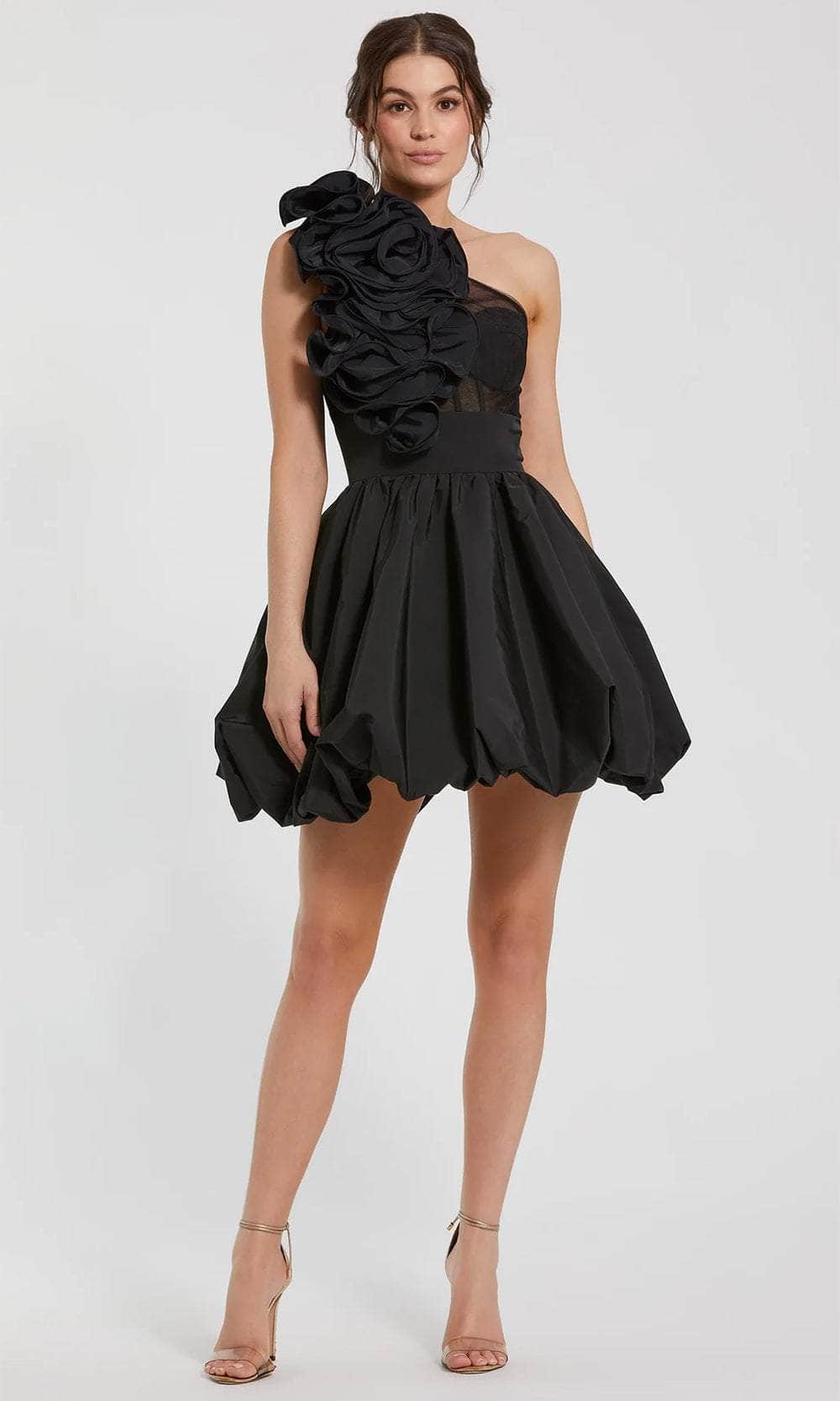 Taffeta One Shoulder Ruffle Bubble Mini Dress - Mac Duggal Black / US 6 Taffeta One Shoulder Ruffle Bubble Mini Dress - Mac Duggal Black / US 6