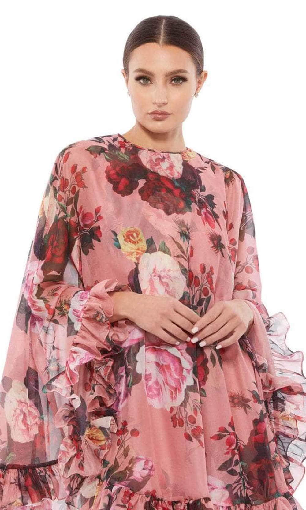 Ieena Duggal 55404 - Chiffon Floral Printed Mini Cape Dress Cocktail Dresses