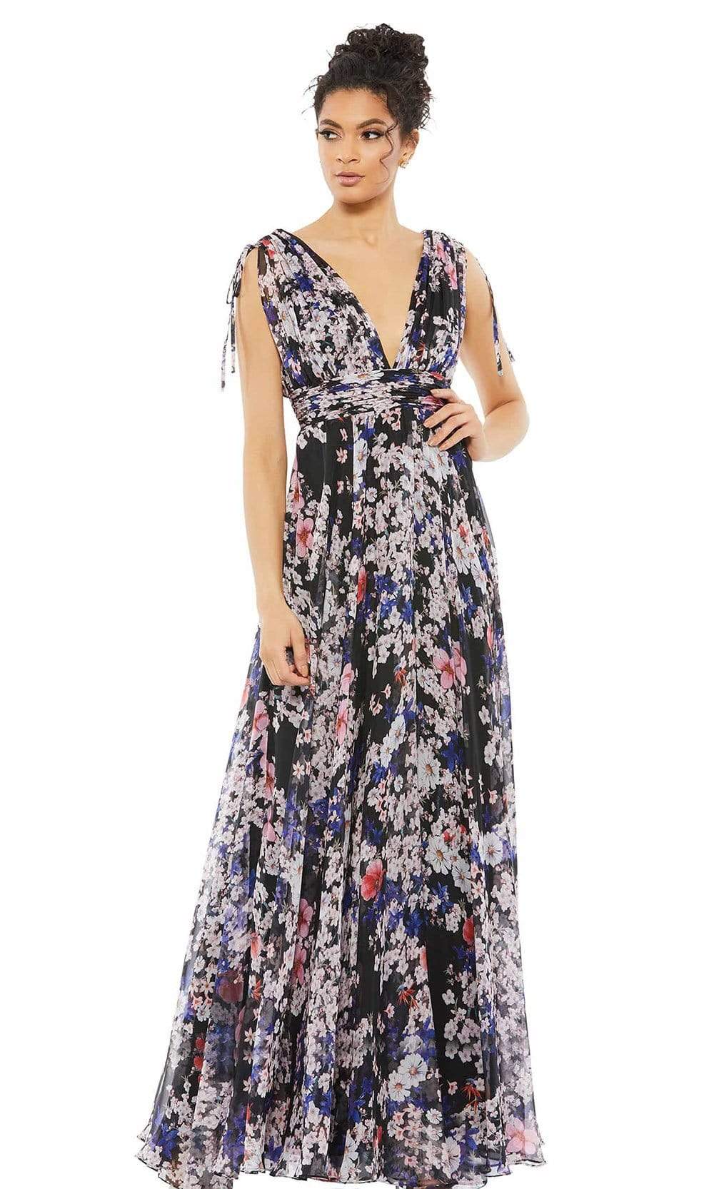 Ieena Duggal - 55414I Plunging V-Neck A-Line Dress Special Occasion Dress 0 / Black Multi