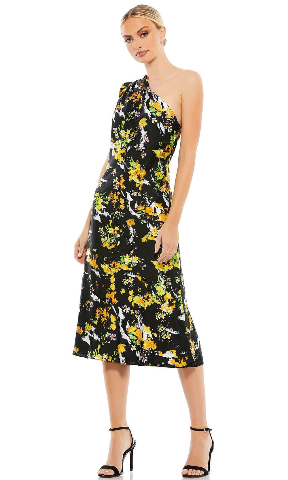 Ieena Duggal 55630 - Floral One Shoulder Cocktail Dress Special Occasion Dress 0 / Black Multi