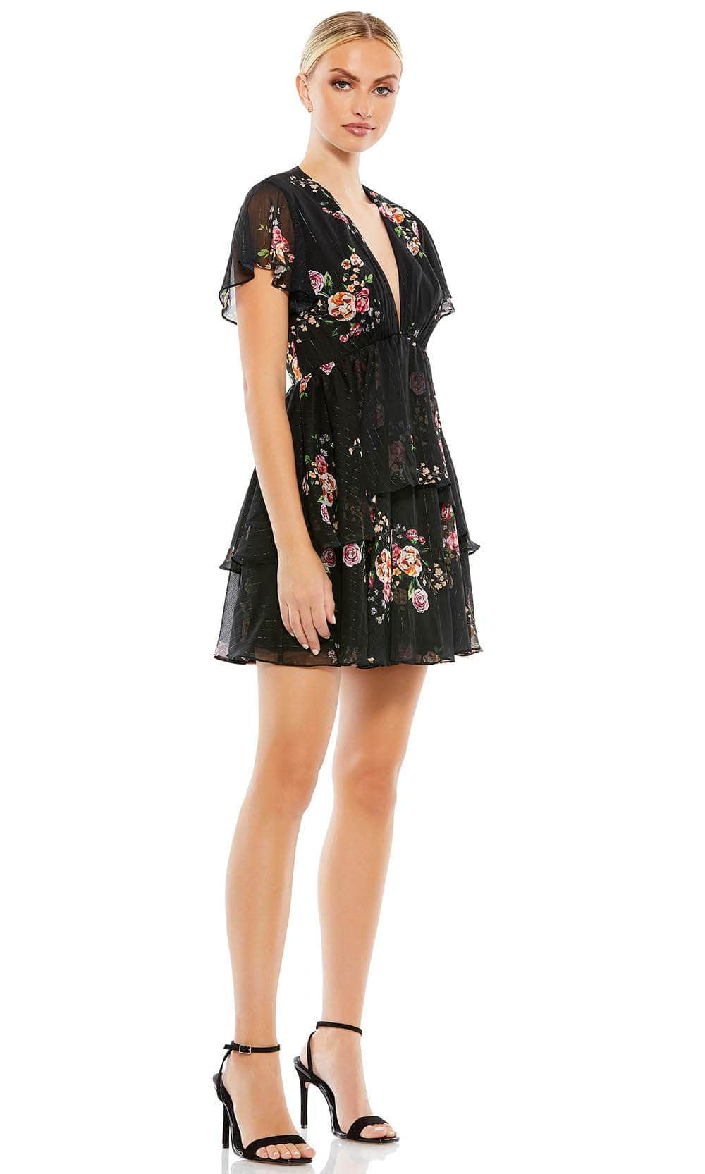 Ieena Duggal 55673 - Ruffled Plunging V-neck Short Dress Special Occasion Dress 0 / Black Multi