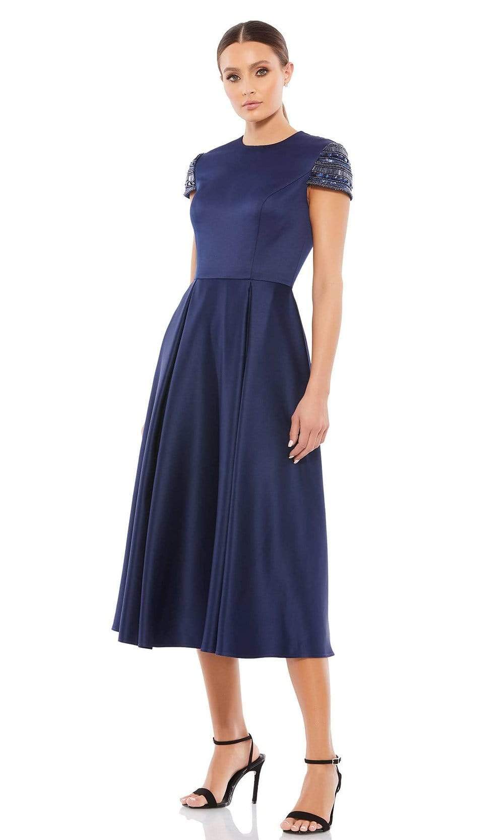 Ieena Duggal - 55699 Jewel Box-Pleated A-Line Dress Mother of the Bride Dresess 0 / Midnight