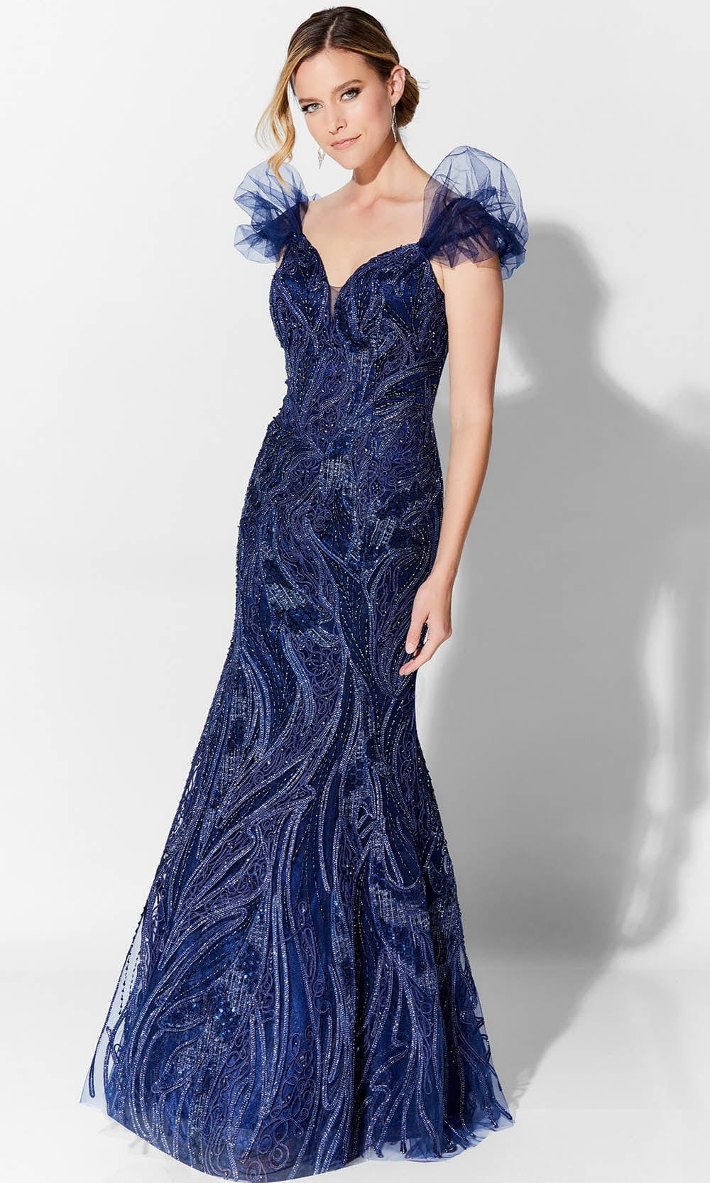 Ivonne D 122D64 - Off Shoulder Beaded Evening Gown Mother of the Bride Dresses 4 / Navy Blue