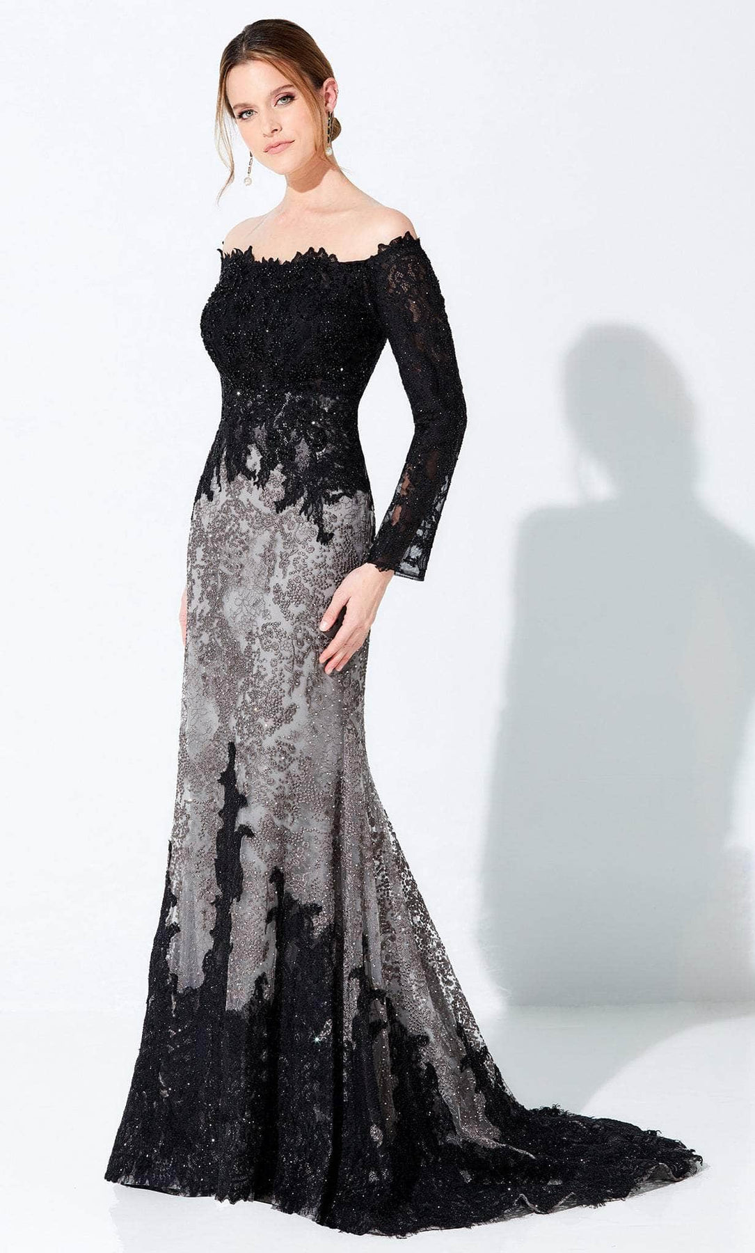 Ivonne D 220D30 - Straight Across Embroidered Prom Gown Prom Dresses 4 / Black/Charcoal