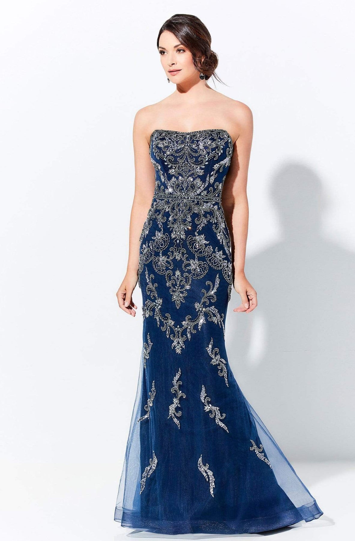 Ivonne D by Mon Cheri - 120D06 Strapless Straight Across Long Dress Evening Dresses 4 / Navy