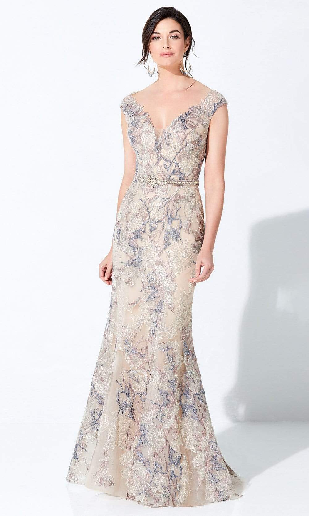 Ivonne D by Mon Cheri - 220D23 Embroidered Sheath Gown Mother of the Bride Dresses 4 / Beige/Multi