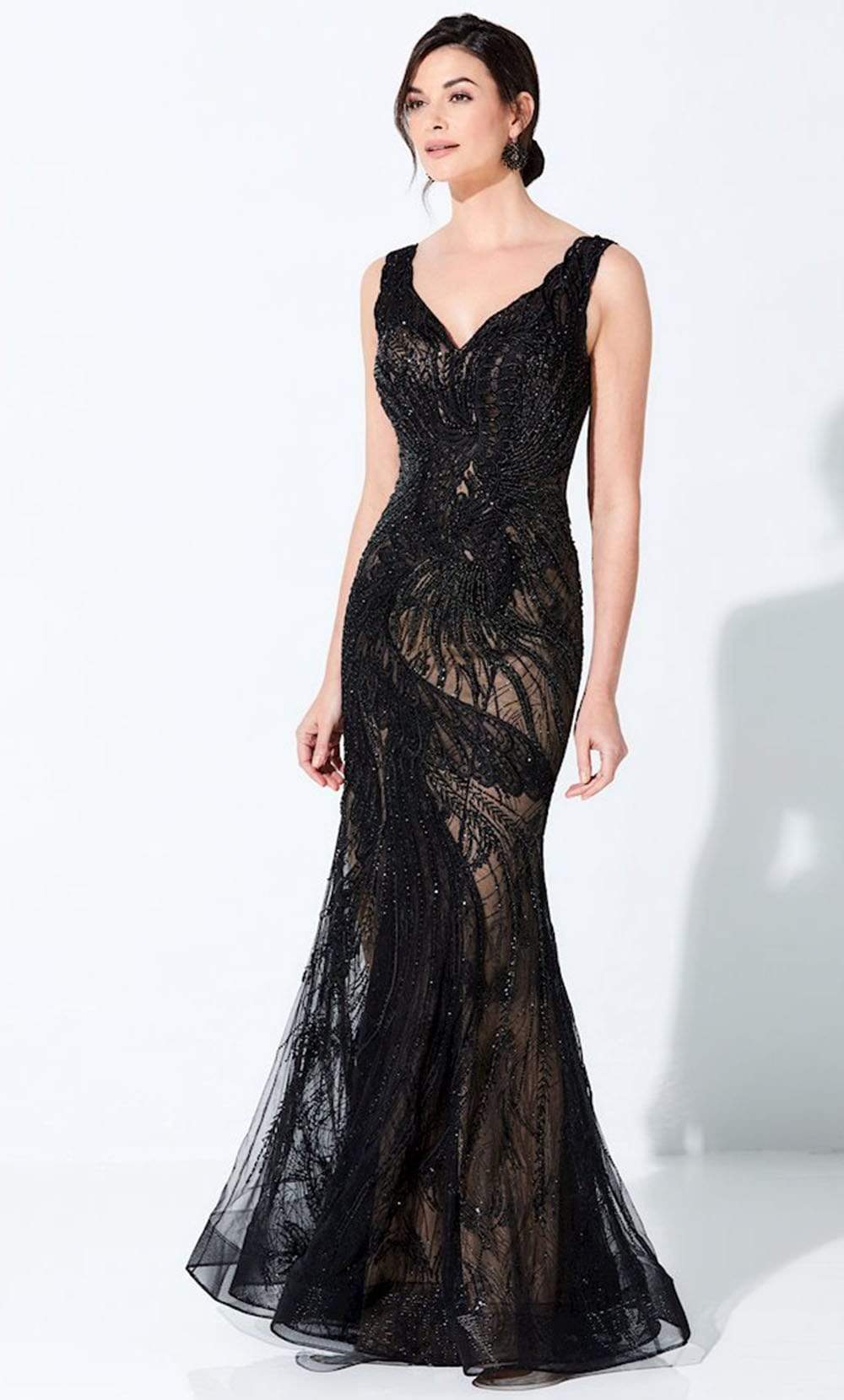 Ivonne D by Mon Cheri - 220D36 Sleeveless Embroidered Gown Mother of the Bride Dresses 4 / Black/Nude