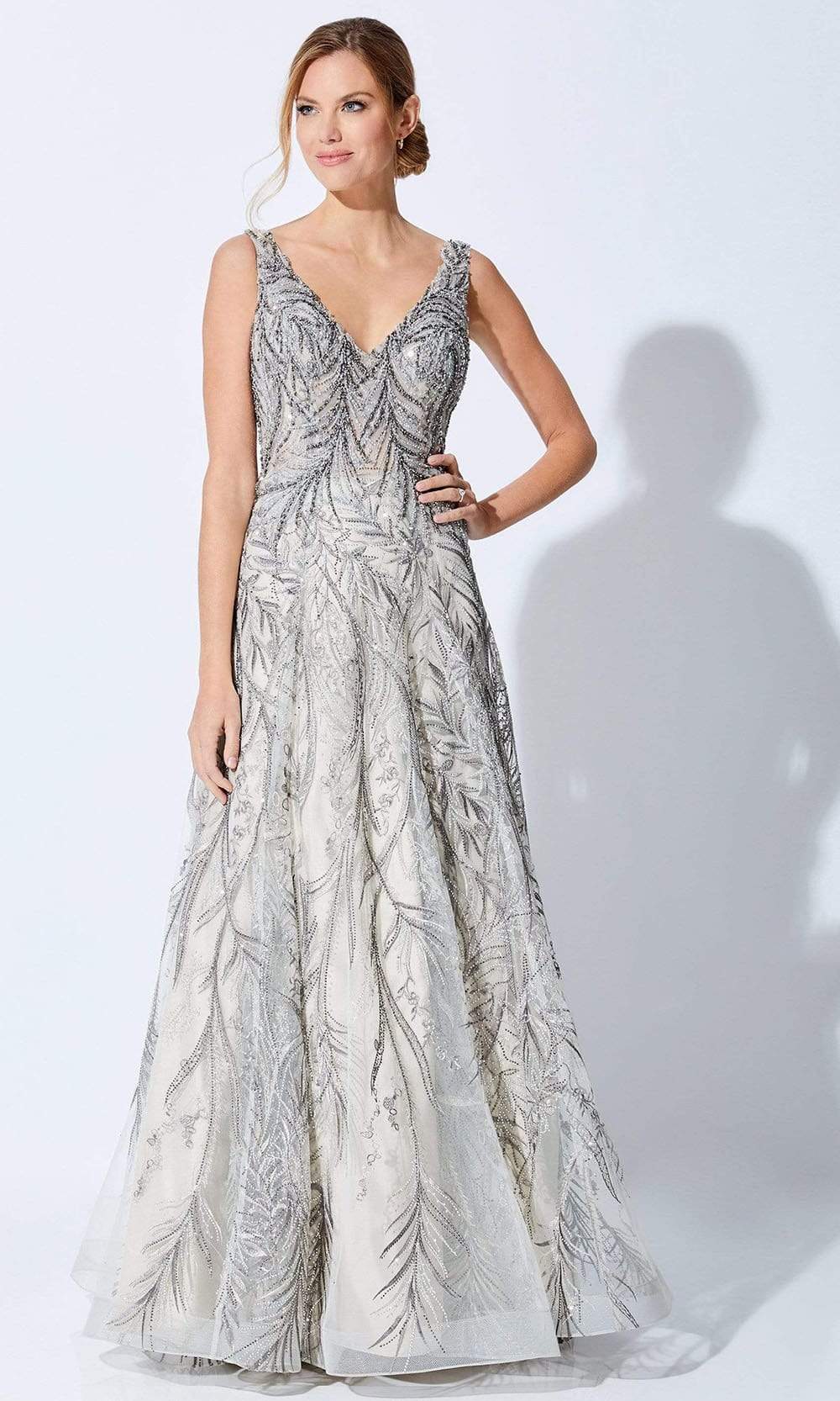 Ivonne D by Mon Cheri - V-Neck A-Line Evening Dress Evening Dresses 4 / Taupe/Multi