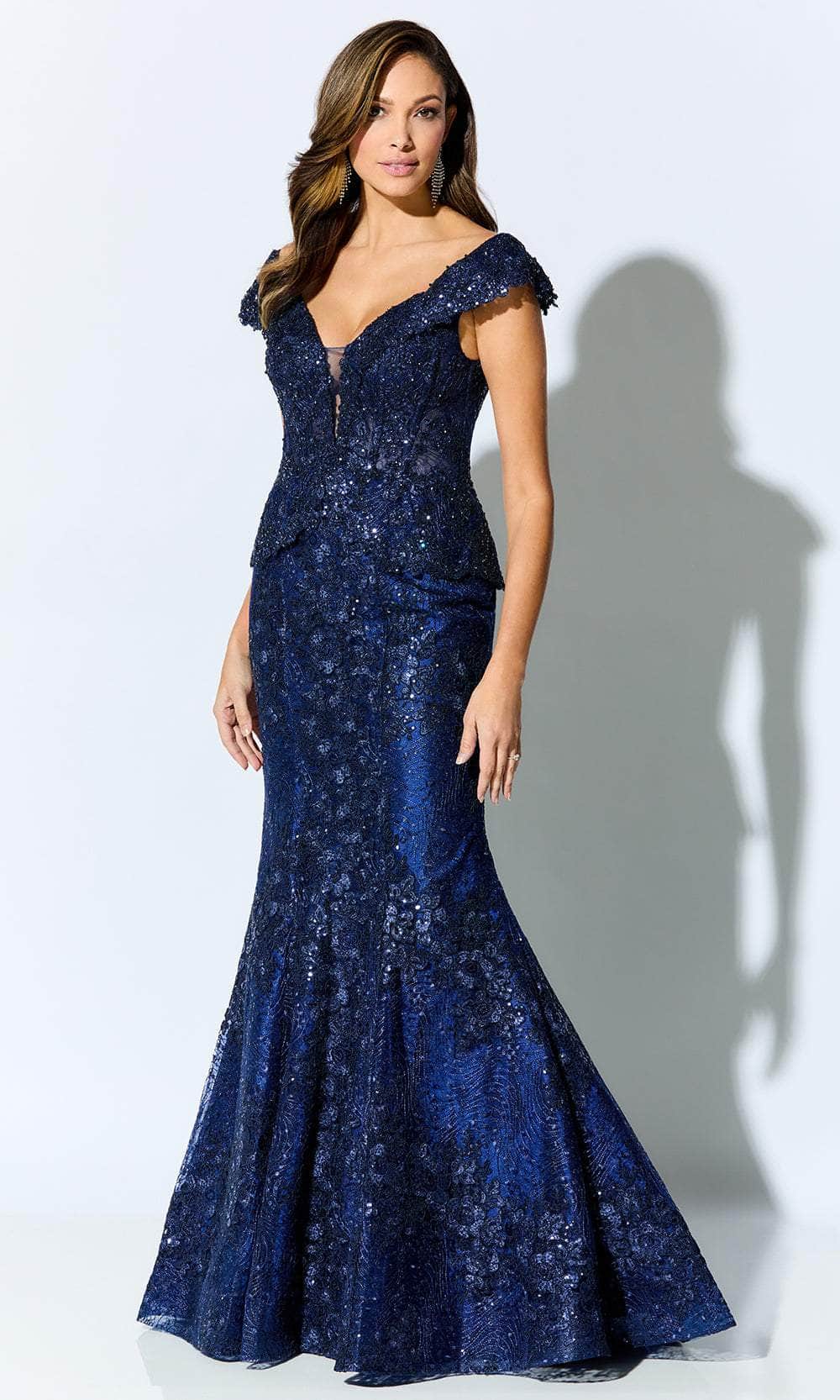 Ivonne D for Mon Cheri ID900 - Off-Shoulder Peplum Formal Gown Special Occasion Dress 4 / Navy